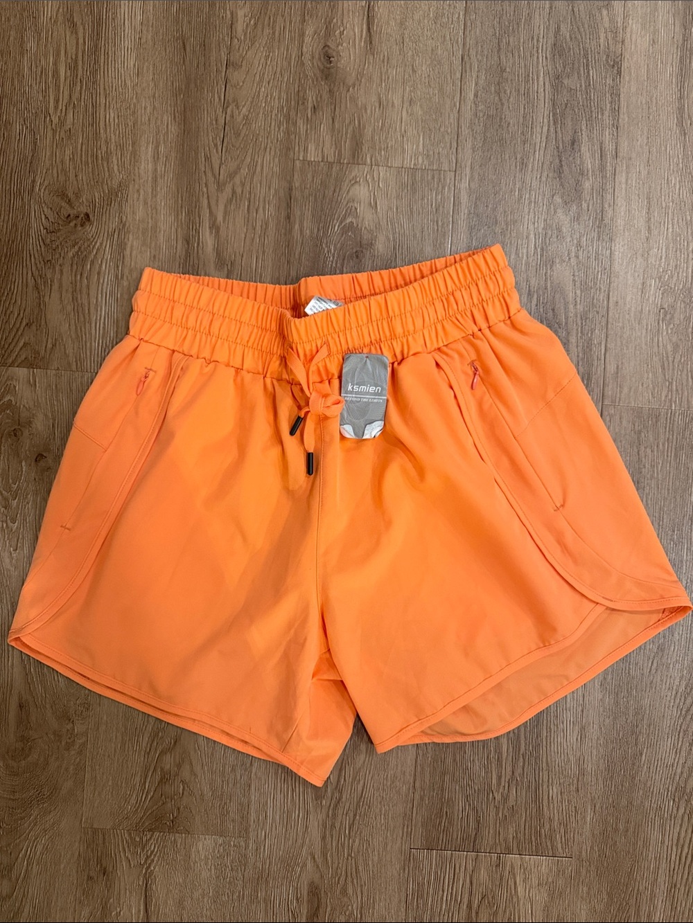 Orange Women's High-Waisted Athletic Shorts with Drawstring Waist